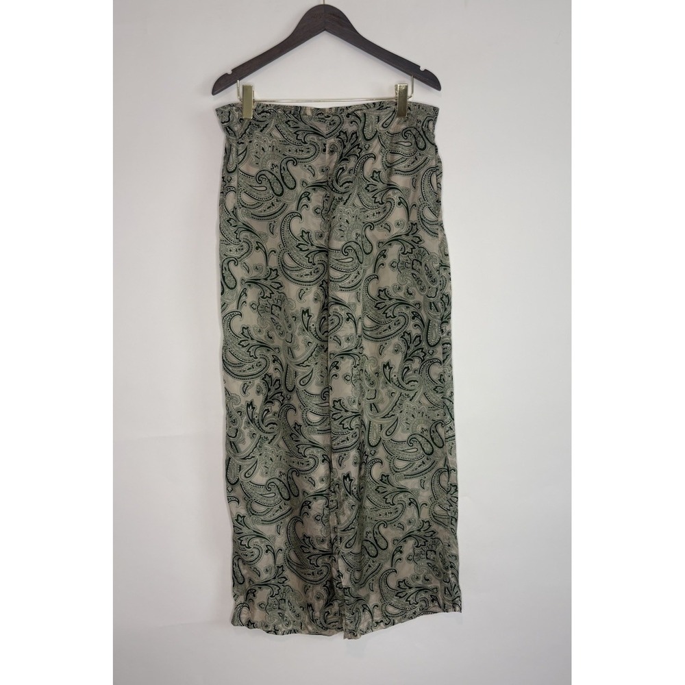 Acne Studios Women 40 Green Cream Paisley Wide Leg Pants Flowy Lightweight